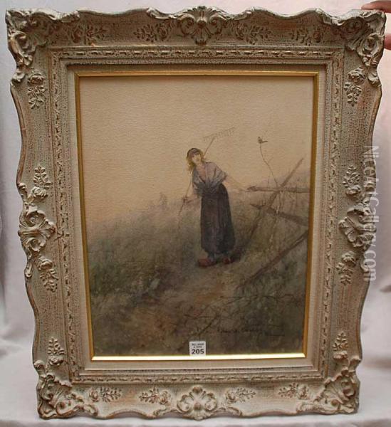 Dutch Maiden Working In Fields Oil Painting - George Wharton Edwards