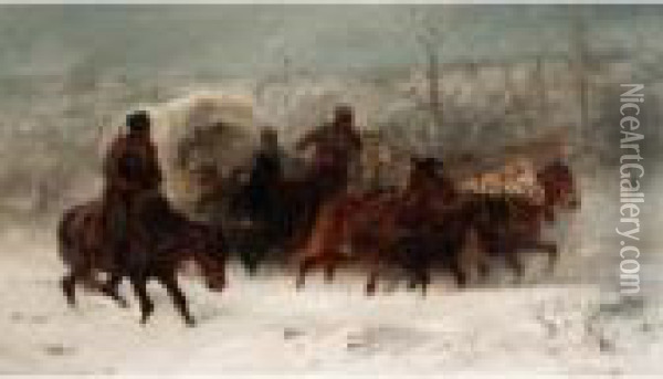 Cossacks On Horseback Oil Painting - Adolf Schreyer