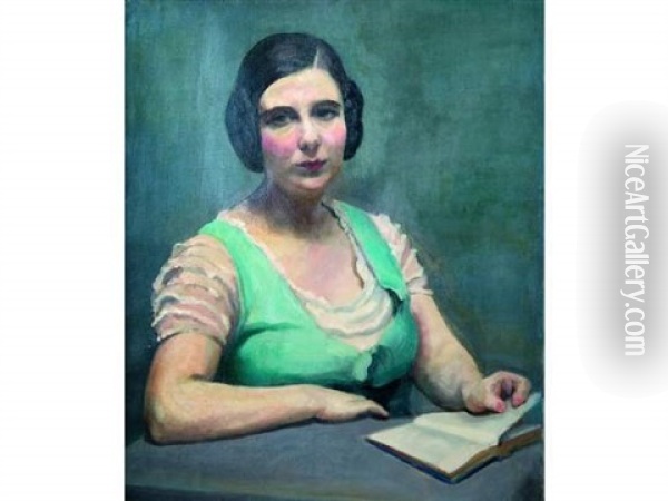 Portrait De Femme Lisant (madame Bever) Oil Painting - France Leplat