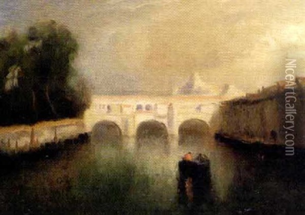 Bridge On A European River Oil Painting - John A. Hammond