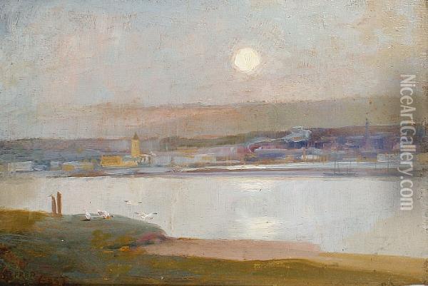 Moonshine Over The Hayle From Lelant Oil Painting - Sir Alfred East