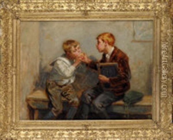 Two Schoolboys Sharing An Apple Oil Painting - Ralph Hedley