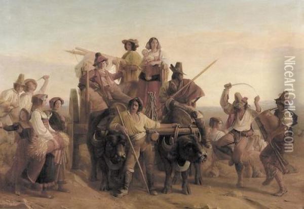 Ankunft Der Schnitter In Den Pontinischen Sumpfen. Oil Painting - Louis-Leopold Robert