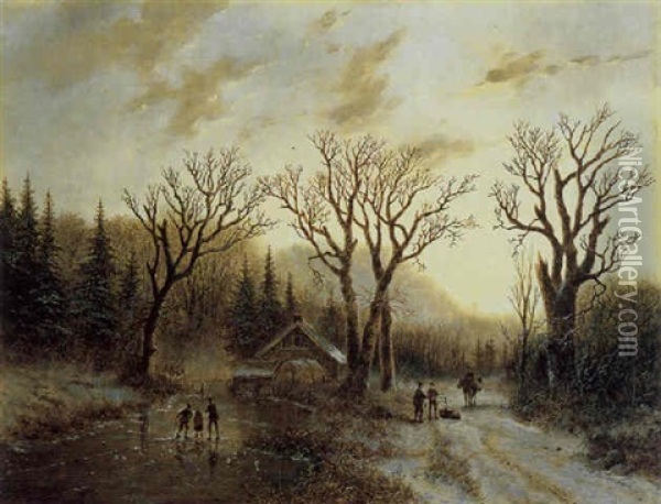 Winterliche Waldlandschaft Oil Painting - Johann Bernard Klombeck