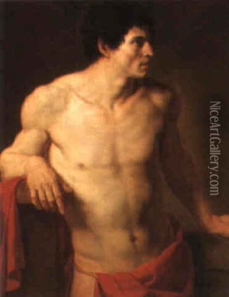 An Academy Study, Standing Half-length, His Right Elbow On A Plinth Oil Painting - Antoine Jean (Baron Gros) Gros