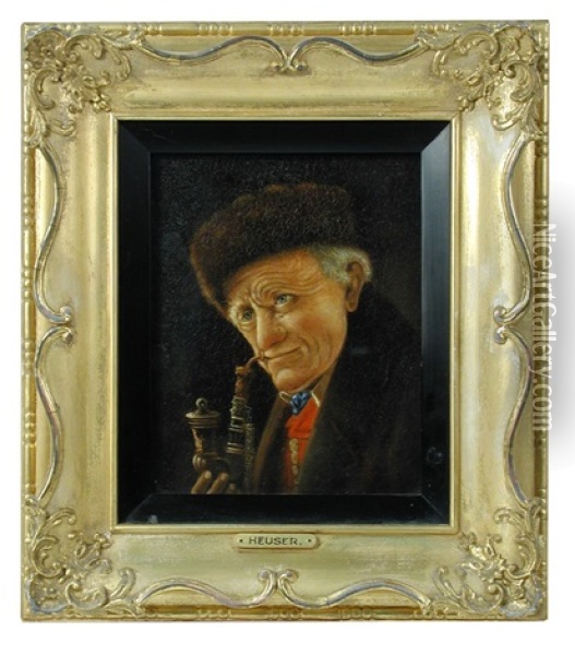 Portrait Of An Elderly Gentleman Smoking A Pipe Oil Painting - Christian Heuser
