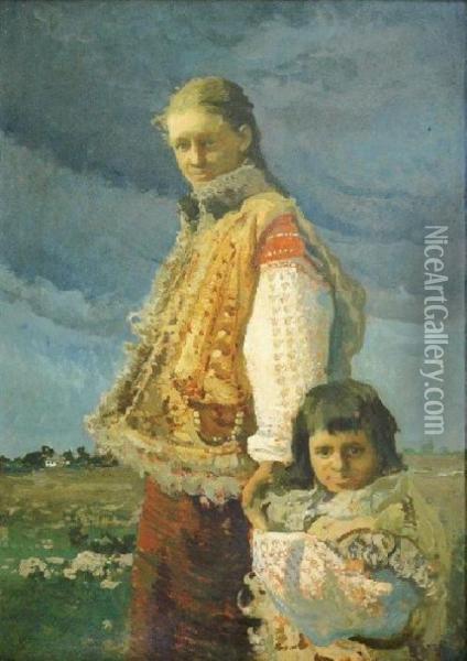 Kobieta Z Dzieckiem Oil Painting - Iwan Trusz