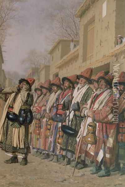 Dervishes Chorus Begging Alms in Tashkent, 1870 Oil Painting - Piotr Petrovitch Weretshchagin