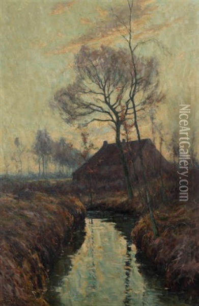 Paysage A La Ferme Pres D'un Ruisseau Oil Painting - Henry Pieter Edward Rul