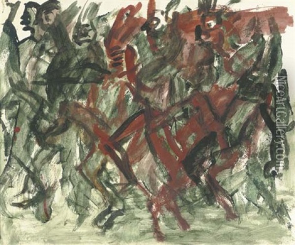 Danza Ritual De Indigenas En Verdes Y Rojos (from Los Teules) Oil Painting - Jose Clemente Orozco