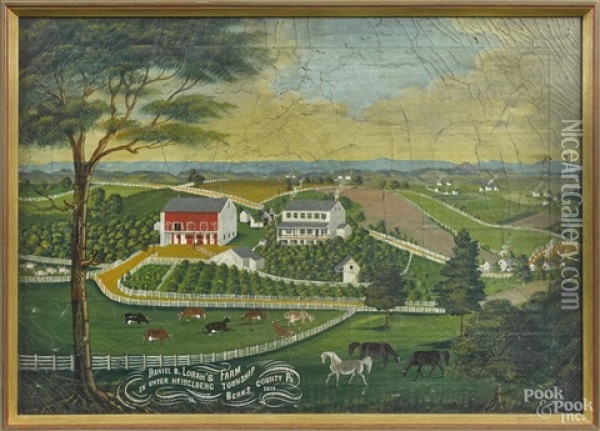 View Of Daniel B. Lorah's Farm In Unter Heidelberg Township Berks County Pa, 1872
C. Hofmann Painter 1872 Oil Painting - Charles C. Hoffmann