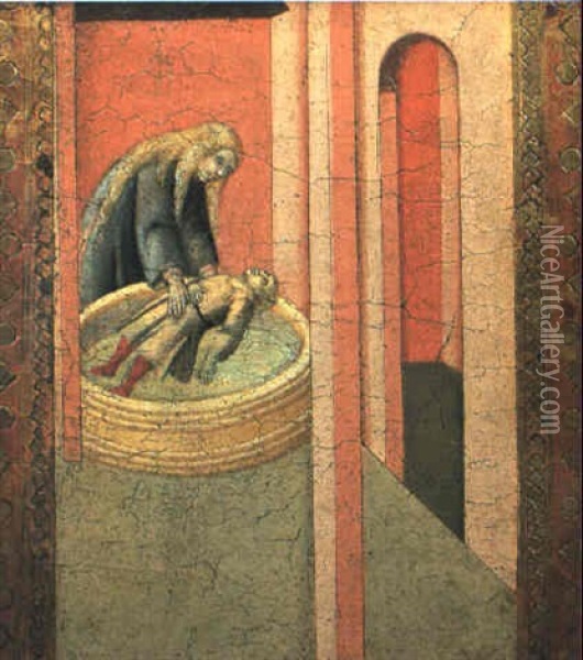 Saint Elizabeth Of Hungary Reviving To Life A Child Drowned In A Well Oil Painting - Pietro Lorenzetti