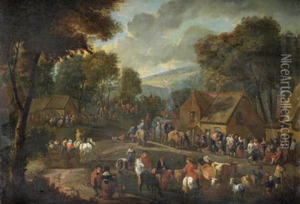 Travellers Halting At A Village Inn Oil Painting - Pieter Bout