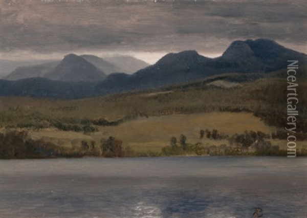 Sundown On The Lake (thought To Be Lake Tahoe) Oil Painting - Albert Bierstadt