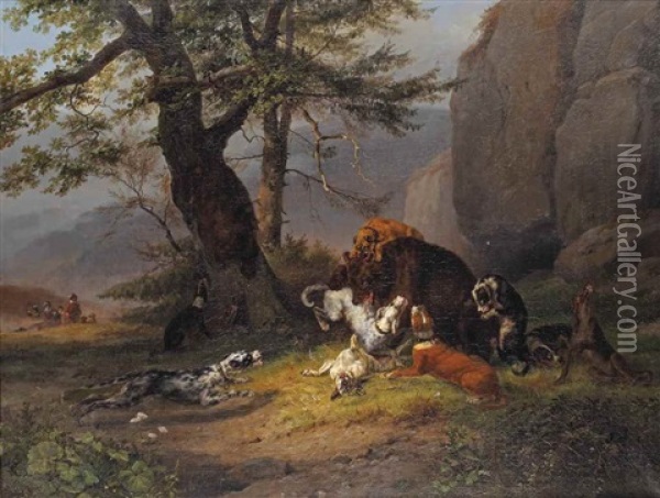 The Bear Hunt Oil Painting - Guillaume Anne Van Der Brugghen