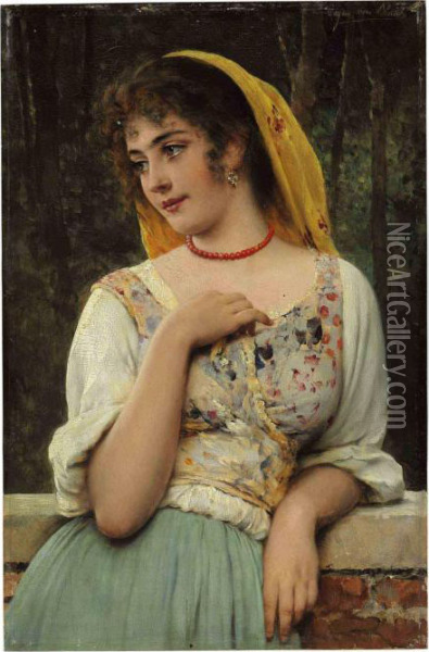 A Pensive Beauty Oil Painting - Eugene de Blaas