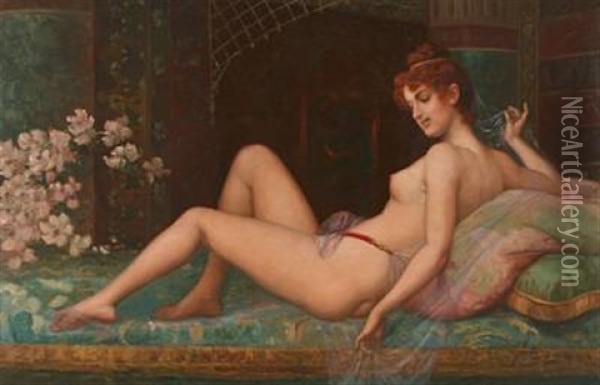 A Lying Female Model Oil Painting - Josef Johann Suess