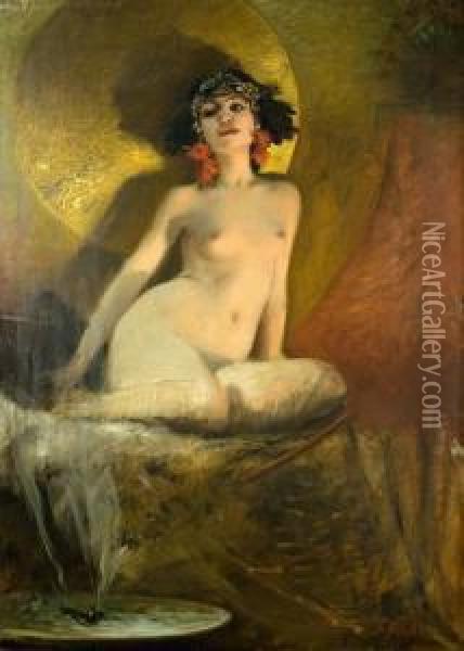 Orientalischer Frauenakt Oil Painting - Bruno Piglhein