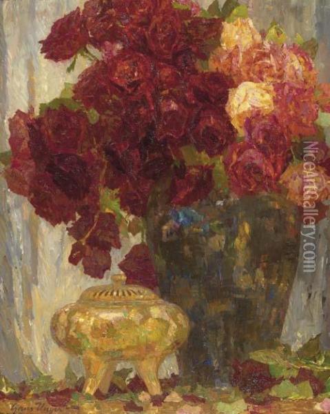 Rosenstrauss In Vase. Oil Painting - Hans Unger
