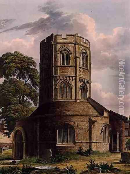 Church of the Holy Sepulchre, Cambridge, from The History of Cambridge, engraved by J. Hill, pub. by R. Ackermann, 1815 Oil Painting - Augustus Charles Pugin