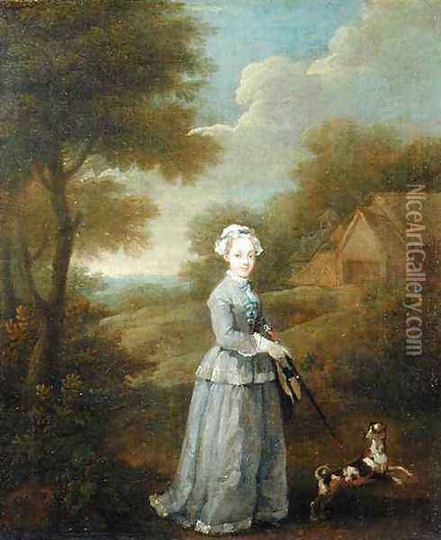 Miss Wood with her Dog Oil Painting - William Hogarth