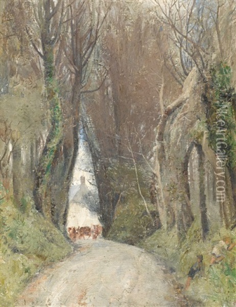 Earliest Spring In Cornwall Oil Painting - Thomas William Roberts