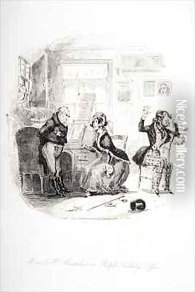 Mr. and Mrs. Mantalini in Ralph Nickleby's office Abetween Sir Mulberry and his pupil Oil Painting - Hablot Knight Browne