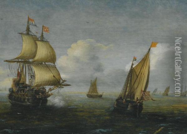 Dutch Shipping At Sea Oil Painting - Hans Goderis