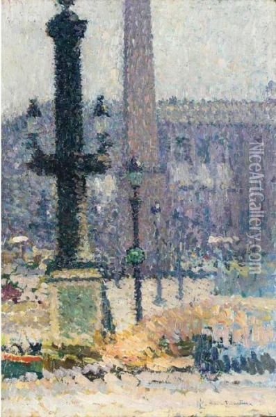 Etude Pour 'les Travaux Au Place De La Concorde' Oil Painting - Henri Martin