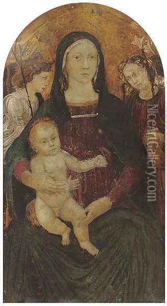 The Madonna and Child surrounded by angels Oil Painting - The Master Of Marradi