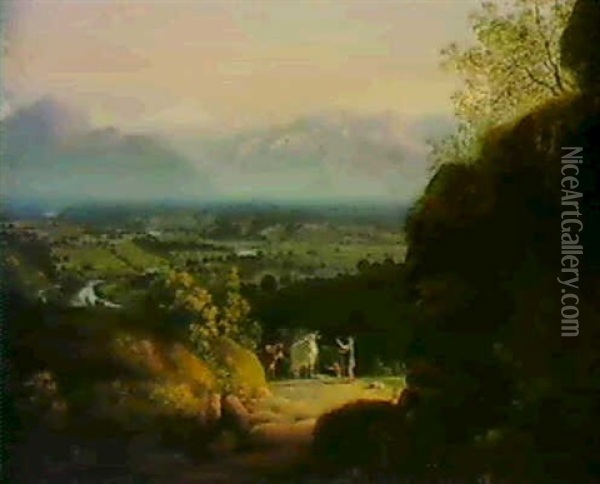 Udsigt Fra Petit Saleve Mod                                 Mont Blanc. (geneve 1779?) Oil Painting - Jens Juel