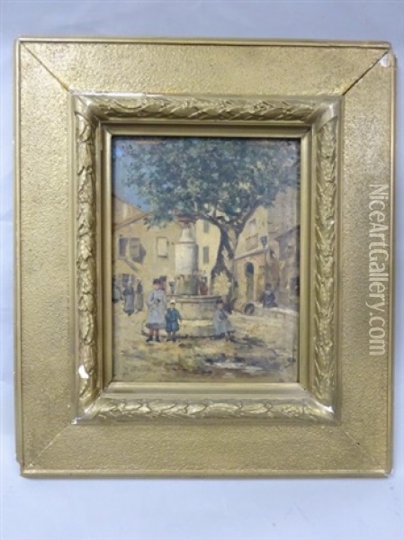 Les Enfants Sur La Place Du Village Oil Painting - Jules Petillon