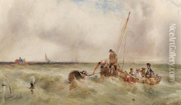 Fishing Smacks And Other Vessels Off The Coast In A Squall Oil Painting - Anthony Vandyke Copley Fielding