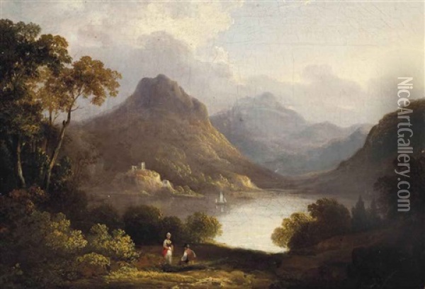 Loch Leven Castle Oil Painting - Julius Caesar Ibbetson
