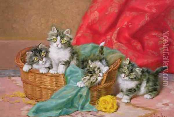 Mischievous Kittens Oil Painting - Daniel Merlin