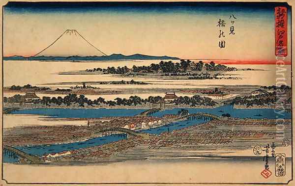Picture of Eight-View Bridge, from the series Newly-selected Famous Place in Edo, 1855 Oil Painting - Utagawa Yoshimori
