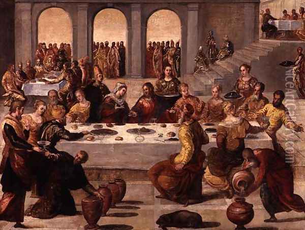 The Wedding Feast at Cana, c.1545 Oil Painting - Jacopo Tintoretto (Robusti)