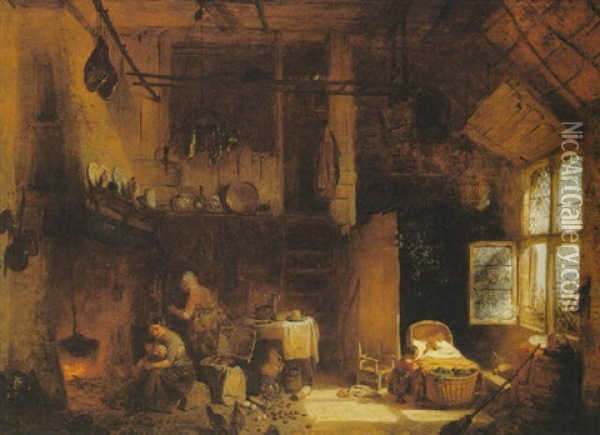 A Cottage Interior Oil Painting - Eugene Francois De Block