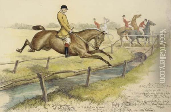 Lord Lonsdale Jumping The Great Dalby Brook Oil Painting - Basil Nightingale