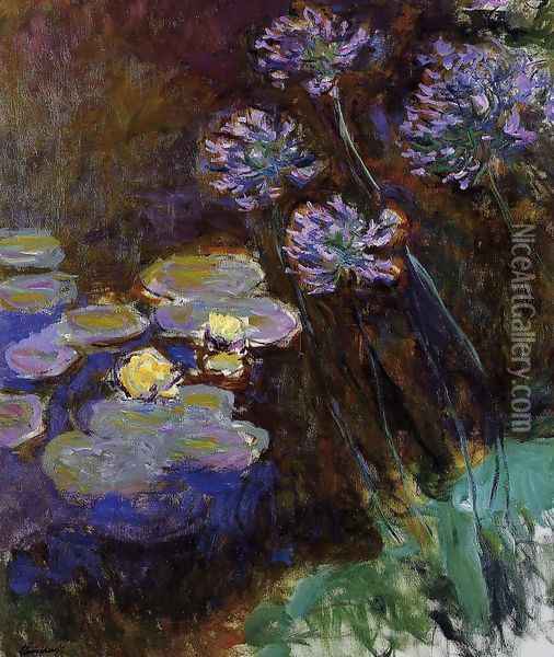 Water-Lilies and Agapanthus Oil Painting - Claude Oscar Monet