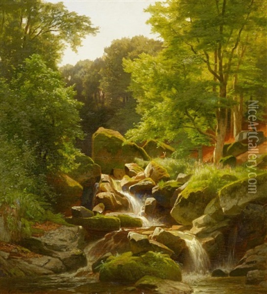 Flusslauf Im Wald Oil Painting - Carl Jungheim