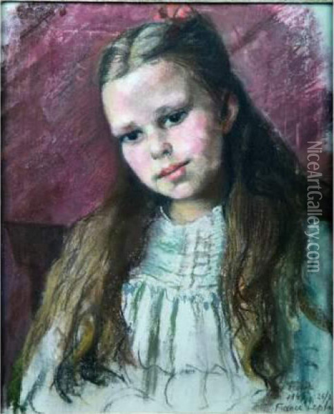 Jeune Fille Au Noeud Rose. Oil Painting - France Leplat