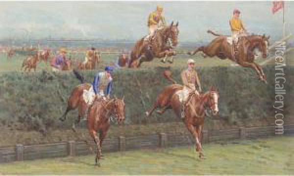 The Grand National, 1927 - Valentine's Brook The Second Time Around Oil Painting - William Hounsom Byles