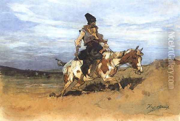 Kozak na koniu 3 Oil Painting - Josef von Brandt
