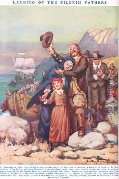 Landing of the Pilgrim Fathers, illustration from Newnes Pictorial Book of Knowledge Oil Painting - Dudley C. Tennant