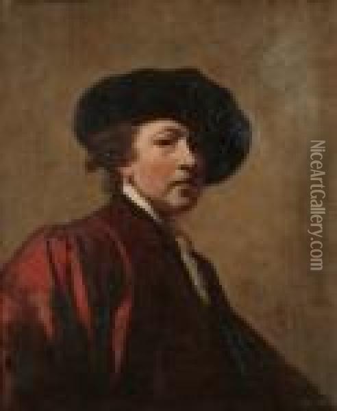 A Self Portrait Of The Artist Oil Painting - Sir Joshua Reynolds