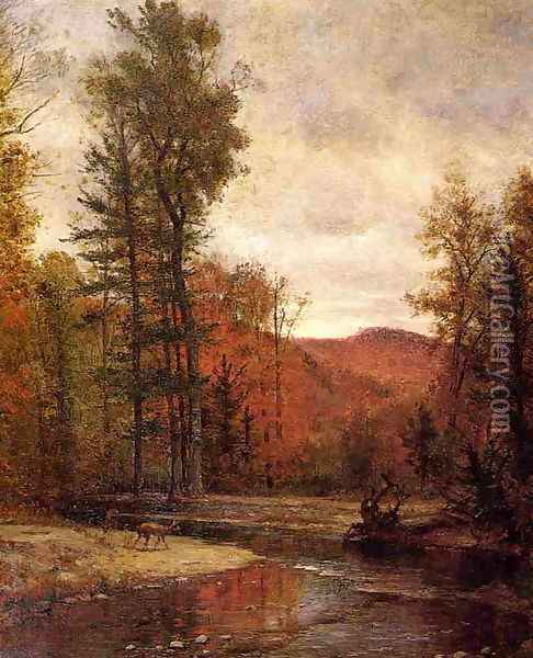 Adirondack Woodland with Two Deer Oil Painting - Thomas Worthington Whittredge