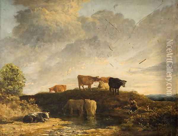 Cows at a Watering Place Oil Painting - James Stark