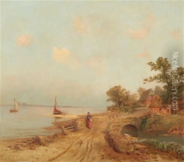 Landschaft Am Wasser Oil Painting - Ludwig Heinrich Theodor (Louis) Gurlitt
