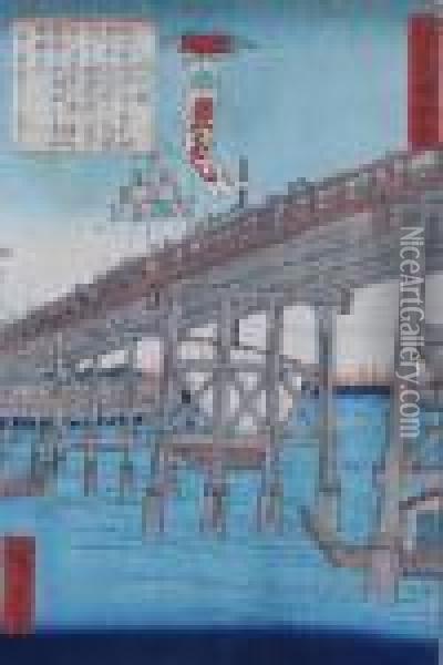 Procession Across Bridge Oil Painting - Utagawa or Ando Hiroshige